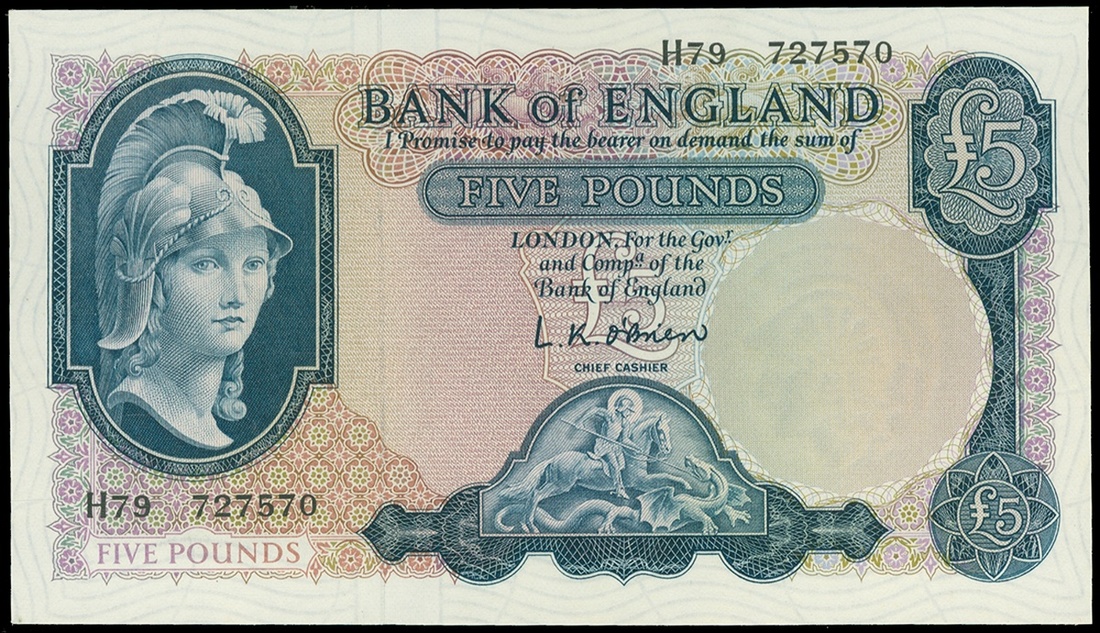 Bank of England, 5 pounds, ND (1961-63), serial number H79 727570, (Pick 372),