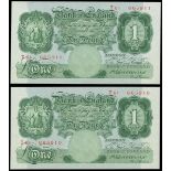 Bank of England, consecutive pair of Britannia, 1 pound notes, 1929-1934, serial number T61 665...