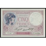 France, Banque de France, 5 francs, 26.5.1933, serial number X.55389 118, (Pick 72e),