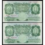 Bank of England, consecutive pair of Britannia, 1 pound notes, 1929-1934, serial number Z66 488...