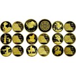 Shenyang Mint, 9 gold plated copper medals,