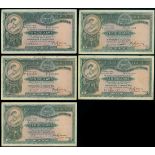 The Hong Kong and Shanghai Banking Corporation, lot of 5x $10, 1.7.1937 (1) and 1.1.1938 (4) (P...