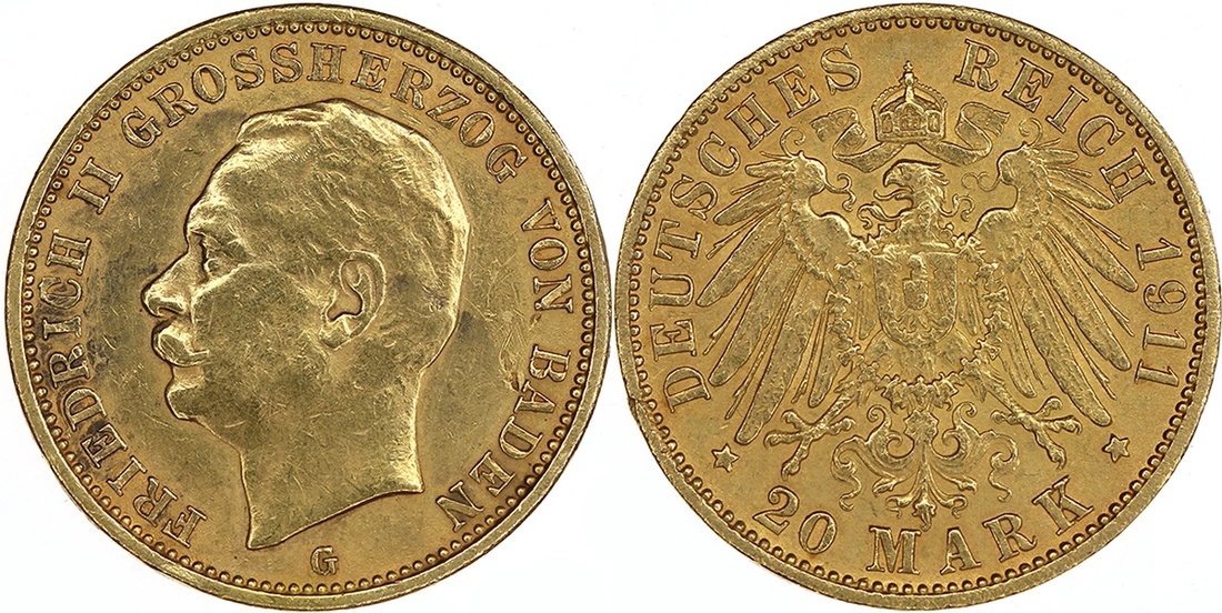 Germany (Baden), 20 mark, 1911,