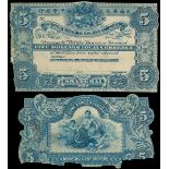 HongKong and Shanghai Banking Corperation, $5, a pair of uniface blue colour die proofs, Shangh...