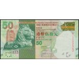 The Hongkong and Shanghai Banking Corporation, $50, 1.1.2012, solid lucky number BT 333333, (Pi...