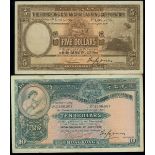 The Hong Kong and Shanghai Banking Corporation, $5 and $10, 1937, serial number G983685 and J20...