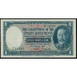 Government of the Strait Settlements, $1, 1.1.1934, black serial E/31 14593, (Pick 16a),