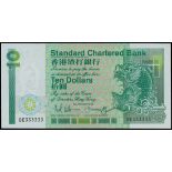 Standard Chartered Bank, $10, 1.1.1989, solid lucky number DE 333333, (Pick 278b),