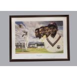 Cricket, Bowling Legend by David Stallard limited edition 126/400 print framed and glazed 76cm X