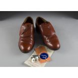 Golf Shoes, a pair of brown golf shoes size 8 together with a Nick Faldo autograph on a golf tag