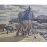 Edward D'arcy Lister, English School, oil on canvas, Boats on Dry Dock, signed lower right, 54 cm