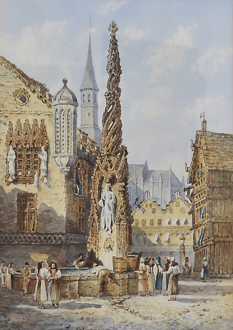 E M Burrows, late 19th Century, continental school, watercolour, Mediterranean city scene, water