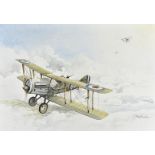 John Hancock, late 20th Century, watercolour, WWI bi plane dog fight, 38 cm x 54 cm