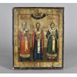 A Russian Icon, depicting the three saints or holy hierarchs St Basil the Great, St Gregory the