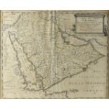 Sanson Mariette Carte des Trois Arabies, 1654, later coloured Arabian peninsula, framed and