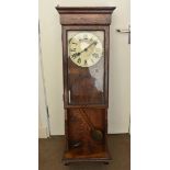 A clocking in clock rectangular oak case, with white dial and roman numerals 118 cm high together