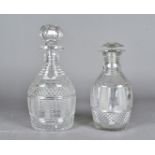 A pair of early 1800 Irish Hobnail cut glass decanters and stoppers, of mallet form, with ring