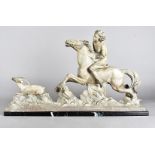 An art deco plaster figure after Buinclotli or similar, no 331 of a female rider chasing antelope on