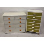 A painted pine chest of drawers, together a 1950s similar painted example (2)