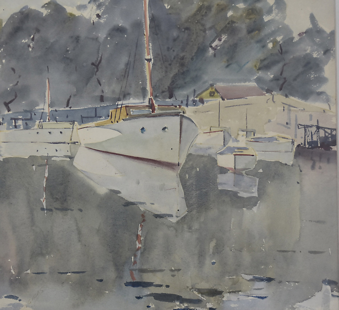 C G Gibbs, 20th Century, English School, watercolour, river boats and harbour scene, one framed, - Image 2 of 2