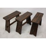 Three reproduction coffin stools, with rectangular tops and peg joints (3)