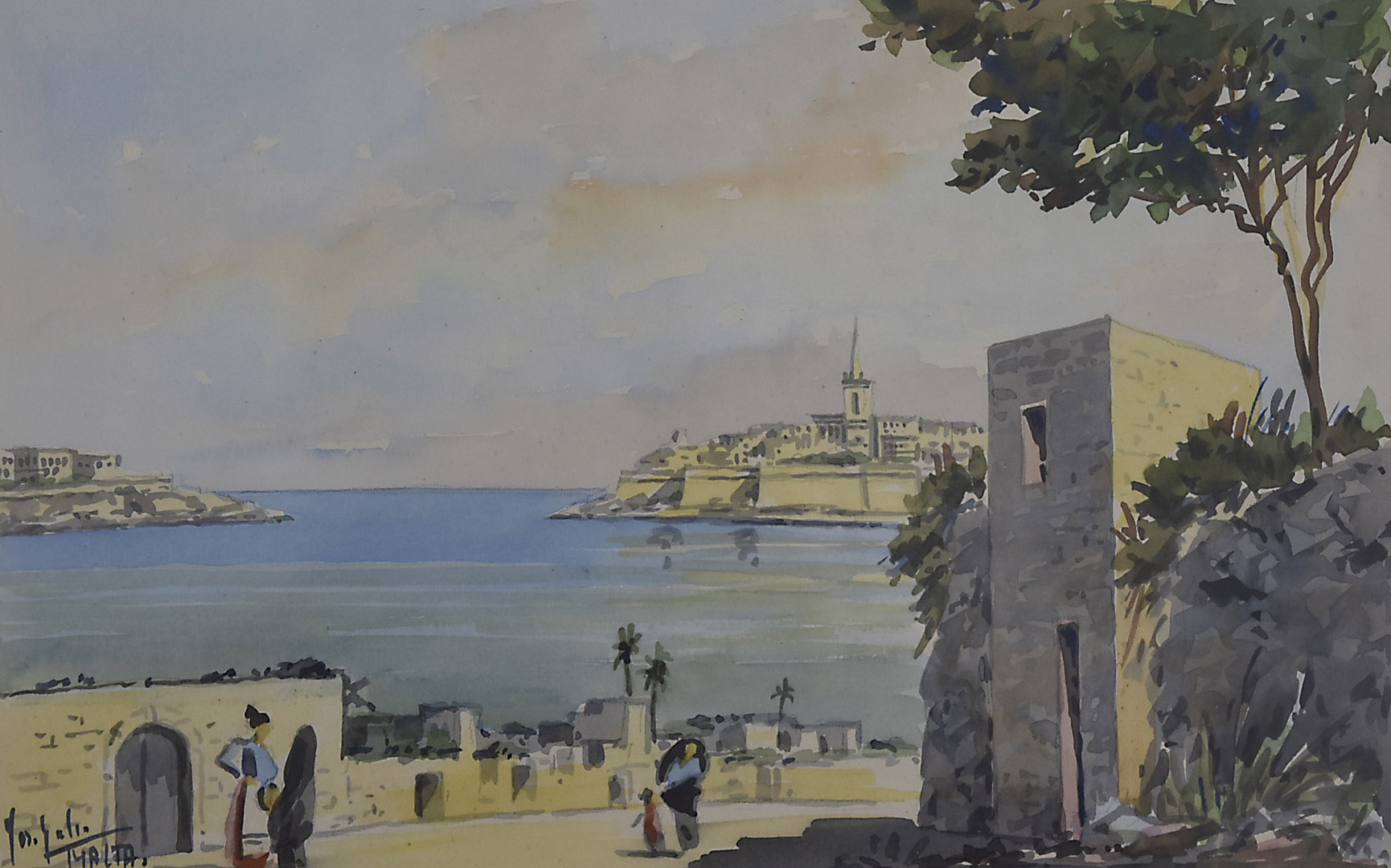 Maltese School, mid 20th Century, watercolour, Sliema Harbour, Malta signed indistinctly and dated