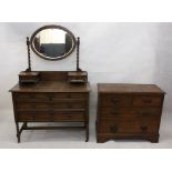 A Windsor & Neate of Newbury an oak mirror backed dressing table, together with oak chest of