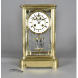 A 19th Century four glass mercury drop pendant mantel clock, with drum movement, white enamel