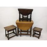 Two gate leg tables, two oak joint stools (4)