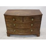 A 19th Century mahogany bow fronted chest of drawers, having two short over three long drawers on