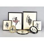 A quantity of art deco silhouettes, including a pair of fashionable ladies, some painted, some cut