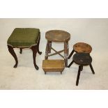 Two three legged milking stools, and three other stools (5)