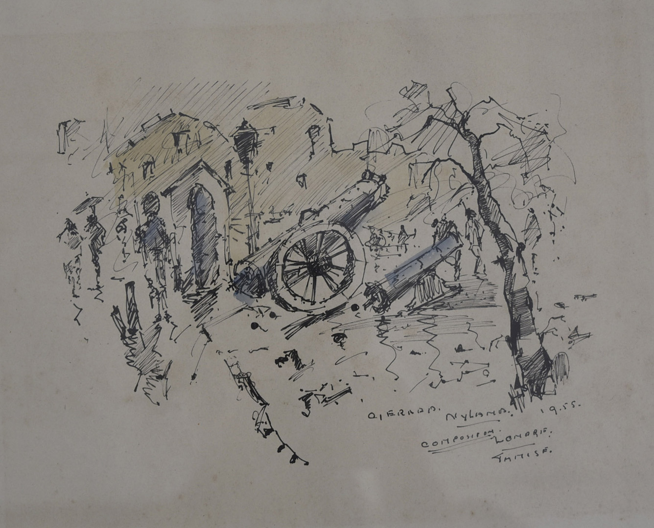 Gerard Nyland, 20th Century, pen and ink with wash, Composition Londrie, dated 1955, 22 cm x 27 cm