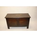 A 19th Century oak coffer, with inner candle box on square supports, 110 cm x 62 cm high x 47 cm (