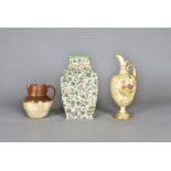 A Royal Doulton Persian transfer printed vase, a Royal Worcester ewer with poppy decoration and a