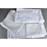 A collection of Damask table linen, together with various crocheted linen and cloths and other