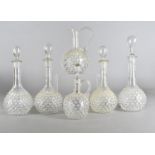 A set of continental Pinse Weiner hedgehog decanters, all of similar design, two having a handle,