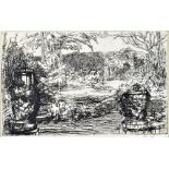 Two Gwen May, 20th Century, drypoint etchings, My Garden 16 cm x 23cm and another of landscape 13 cm