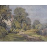 Sidney Currie, 1892-1930, watercolour, country lane with cottage, signed lower left, 21.5 cm x 27.