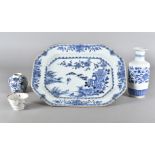 An 18th Century Chinese export ware blue and white rectangular platter, decorated with diving