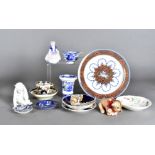 A collection of English ceramics, including an 18th Century famille rose tea bowl, lund style coffee