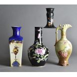 A Royal Vienna art nouveau porcelain ewer, a hat pin stand, an art deco square vase and another (4)
