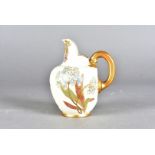 A Royal Worcester blush ivory floral decorated jug, with puce factory mark to base, signed HS,