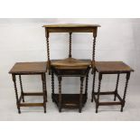 A collection of early 20h Century barley twist occasional oak furniture, to include a pair of