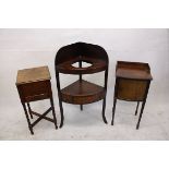 An Edwardian mahogany bedside pot cupboard, together with a George III corner washstand and a lift