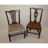 A George III open armchair, mahogany with shaped back rail and splayed pierced splat with