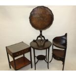 Occasional furniture, comprising a corner washstand, a reproduction tripod table, a two tier
