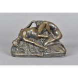 An erotic bronzed study, after J M Lambeaux, resin figure encased in metal surround, 7 cm high x