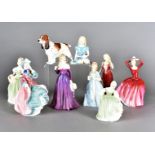 A collection of Royal Doulton figurines, comprising Alice HN 2158, Strolling HN 3755, Clarissa
