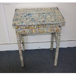 A decoupage child's desk, covered in Viz magazine, 60 cm x 46 cm x 80 cm